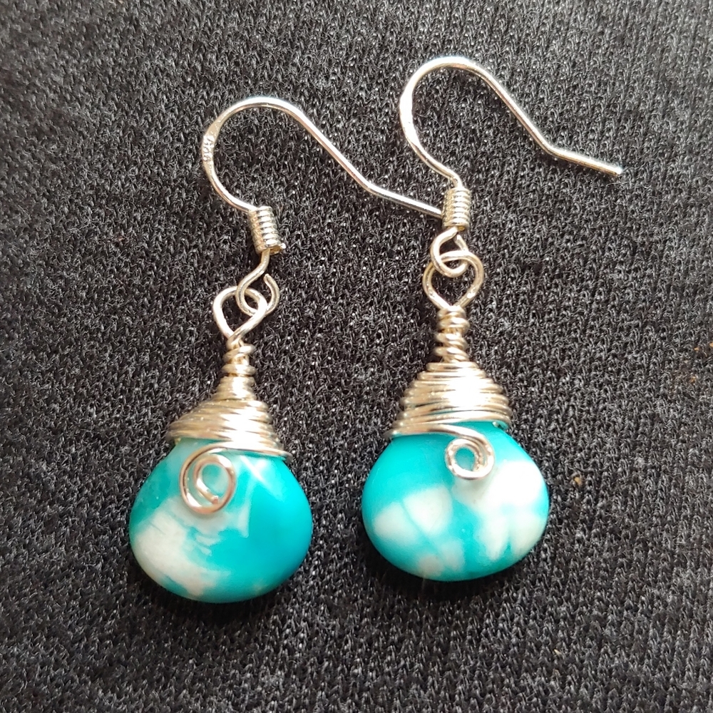 Silver & Turquoise Wire-Wrapped Earrings